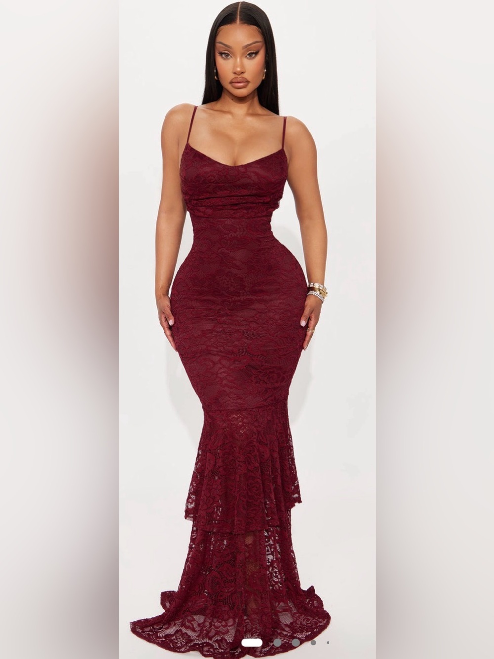 Fashion Nova Wine Lace Mermaid Maxi Dress